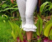 Medium - White and Silver Flower of Life Ruffle Pants - Organic Cotton - Sacred Geometry - Bloomers - Dance - Yoga