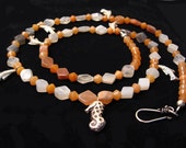 Moonstone, Silver, Play At Sea, Original, Handmade, Necklace, ocean, orange, sea horse