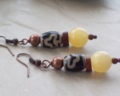 SWEET SPIRIT Golden Earrings Honey Calcite with Tibetan Agate and African Bauxite Trade Beads-Jewelry Earrings