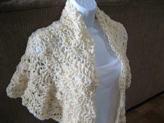 Crocheted Off White Shawl