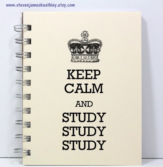 Student Journal Notebook Diary Sketch Book - Keep Calm and Study Study Study - Ivory