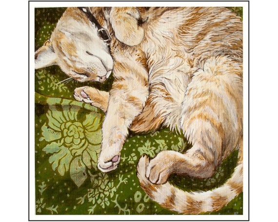 Orange Tabby Cat Curled Up For A Nap print of an original painting