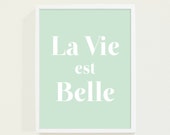 Mint Green Pastel - La Vie Est Belle - Life is Beautiful Wall Art Minimalist Typography Poster Print - Paris Art