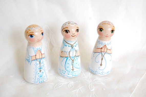 First Communion Girl Wooden Peg Doll - Custom - Made to Order