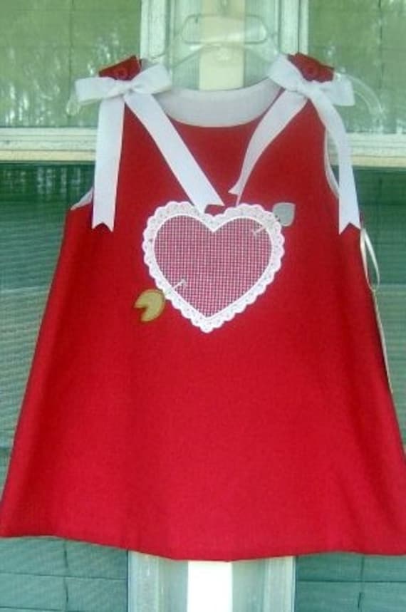 Appliqued and embroidered Red Valentine Dress Size 9 months to 5