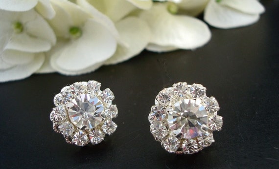 Rhinestone Bridal Earrings, Flower Rhinestone, Vintage Style Jewelry, Wedding Rhinestone Earrings, Bridal Stud Earrings, AILEEN