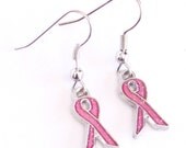 Pink RELAY FOR LIFE Ribbon Enamel Charm Earrings -75% Donation Item