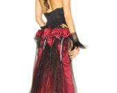 Formal Steampunk , Gothic, Red and Black Victorian Silk Rose Bustle Belt Made to Order