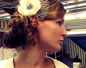 Bridal Flower, with Netting Hair Clip in White, Rhinestone center.