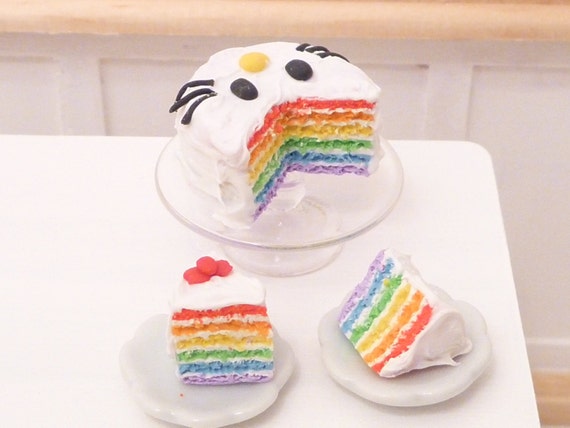 Miniature Dollhouse Hello Kitty Frosted Rainbow Cake