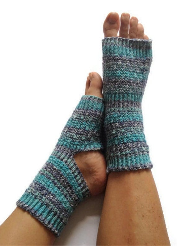 Toeless Yoga Socks Hand Knit in Blue Stripes by MadebyMegShop