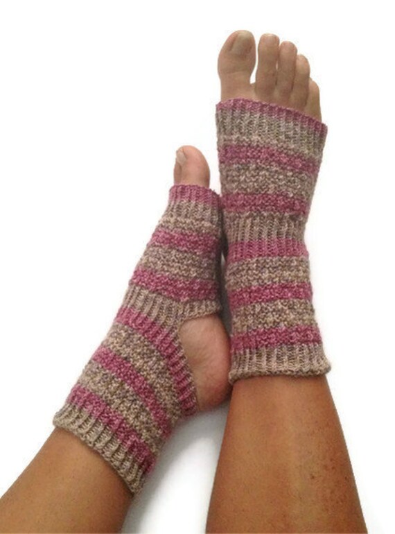 Yoga Socks Hand Knit in Chili Pink and Green by MadebyMegShop