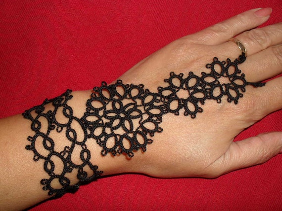 Tatting (Frivolite) Slave Bracelet - Tatted Black Lace Bracelet