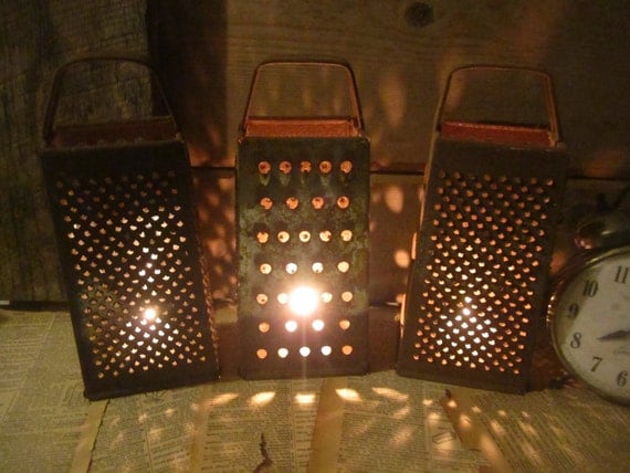 RESERVED for FleasAntiques - Vintage Rustic Graters - Set of 10 - Instant Kitchen Collection - Repurpose as Pierced Candle Lights