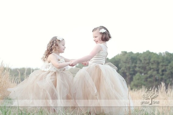 Vintage Inspired Tutu Gown (CUSTOM MADE & DESIGNED) Bridal Flower Girl Gown, up to girls size 4-6