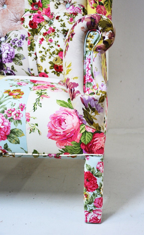 Custom order- floral Wing Back-patchwork sofa