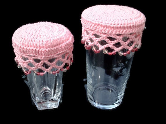 2 Beaded Glass Covers in EcoFriendly Pink by UniquelyYourDesigns