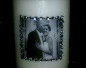 Rhinestone framed photo candle favors