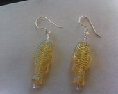 Yellow Fish Earrings with glass bead accent, Great for Spring and Summer. Made in Maine.