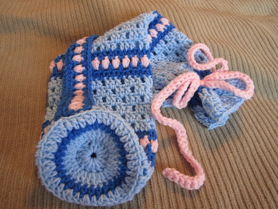 Yoga Mat Bag, Baby Blue, Blue, and Baby Pink - Open Crochet - MadCap Charity Item TFI