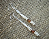 Mother of Pearl Shell Earrings with Bone & Amber Beads