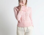 Vintage 80s Pastel Candy Pink Country Club Half Turtleneck PullOver Sweater In Petite Small - ichigovintage