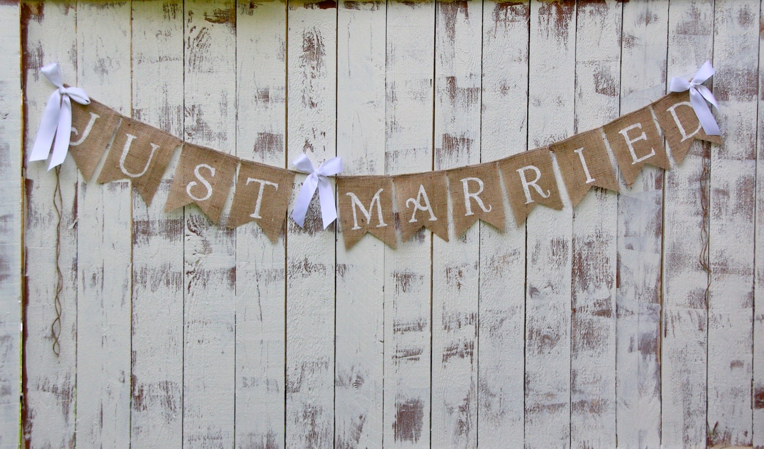 Items similar to JUST MARRIED Burlap banner - Wedding Banner ...