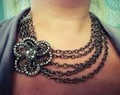 Removable Brooch Vintage Style Rhinestone and Chain Necklace