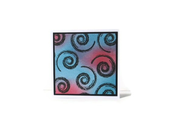 Blank Card Retro Swirls Red and Blue by CShellCards on Etsy