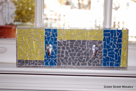 Mosaic Wall Hook Key Holder Wall Art by GreenStreetMosaics
