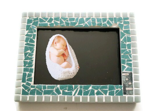 5 x7 Mosaic Picture Frame Blue and Gray by GreenStreetMosaics
