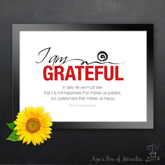 I AM GRATEFUL 5x7 Inspirational Quote Print with Original Gratitude Symbol Illustration, Happiness Quote