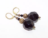Inventory Clearance Sale. Black Earrings. Antique Brass Black Disco Ball Large Lever Back Earrings