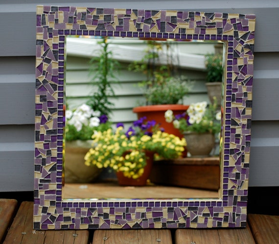 Purple Mosaic Mirror Square by GreenStreetMosaics on Etsy