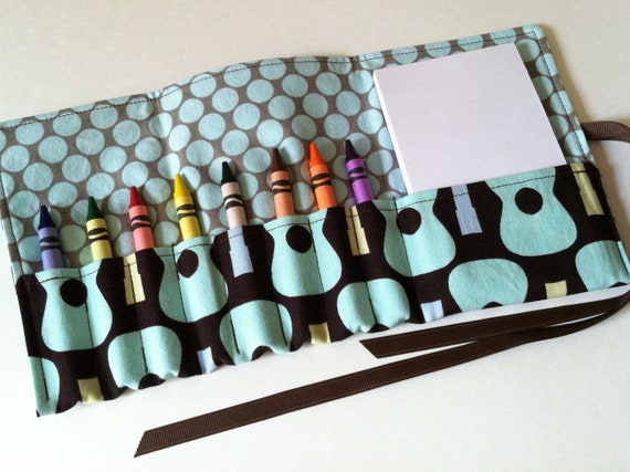 Crayon Roll Up with 8 Crayola Crayons and Paper Pad -Groovy Guitars Blue - Ready to Ship