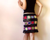 Women's Skirt - Black with Multicolor Squares
