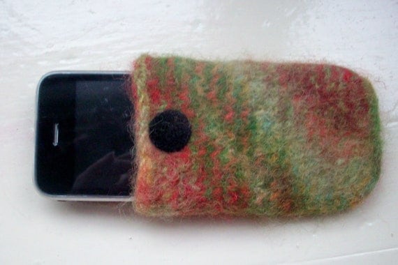 Fun felted wool cell phone cozy unisex green by SpinningStreak