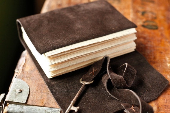Leather Journal with Skeleton Key Closure - Brown Suede Journal