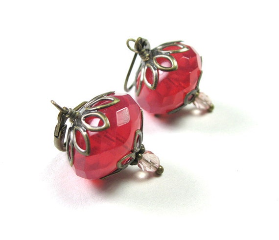 Pink Grapefruit Czech Glass Vintage Style by jewelrybyNaLa on Etsy