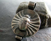 Fine Silver Egyptian Scarab Pendant, Artisan Handmade from Recycled Silver