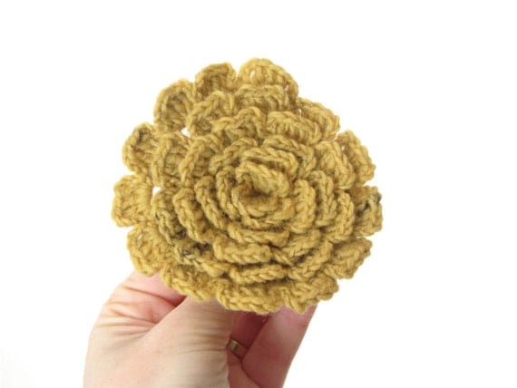 Mustard yellow flower pin brooch - handspun and hand-dyed wool