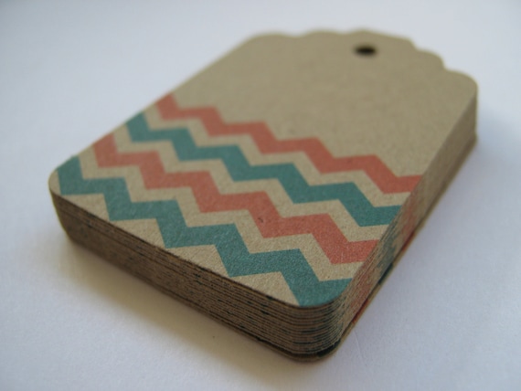 Chevron Kraft Swing Tags for Gifts, Favors, Prices or Paper Crafts-  Set of 75