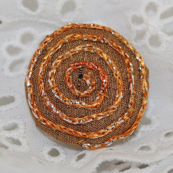 Embroidered Button Brooch  Golden Spiral by Lynwoodcrafts on Etsy