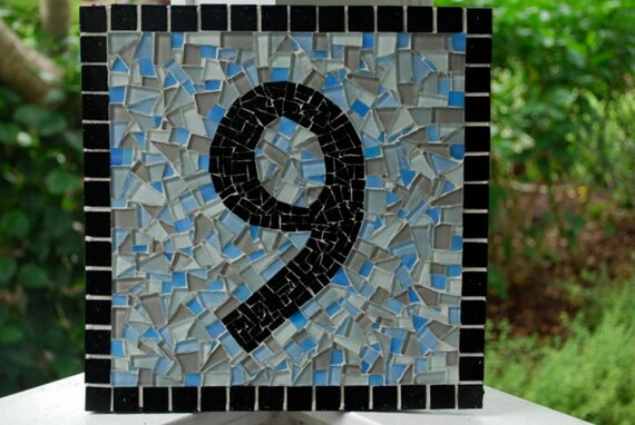 Mosaic Address Sign  1 House Number by GreenStreetMosaics on Etsy