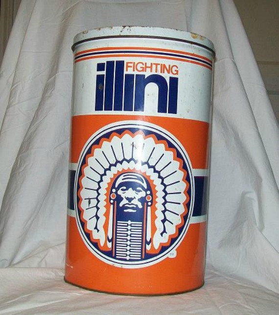 Vintage Tin Can w/ LID University of illinois-  Sports Memorabilia