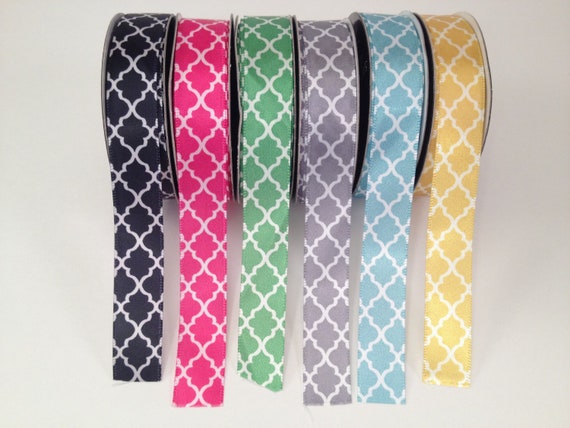 Quatrefoil Satin Ribbon - 5/8" x 5 yards - Lattice - Choose the Color - Black, Pink, Green, Grey, Blue, Yellow & White