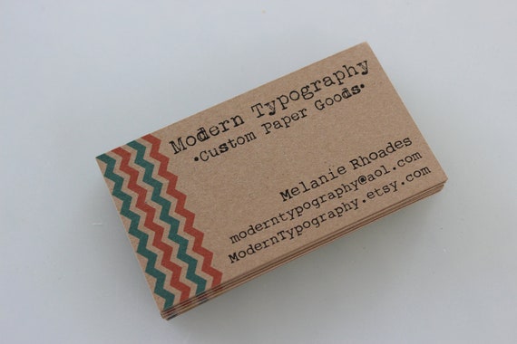 Chevron Kraft Brown Business Cards with Fall 2012 Pantone Bright Modern Colors - Set of 100