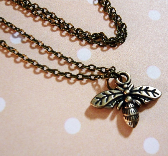 Antique Bronze Bumble Bee Charm Necklace by MaruMaru on Etsy