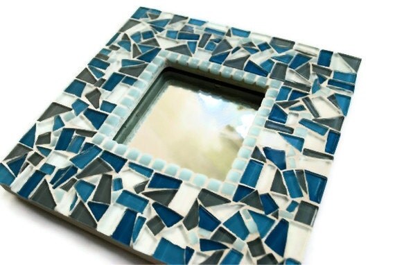 Mosaic Mirror Blue and Gray by GreenStreetMosaics on Etsy
