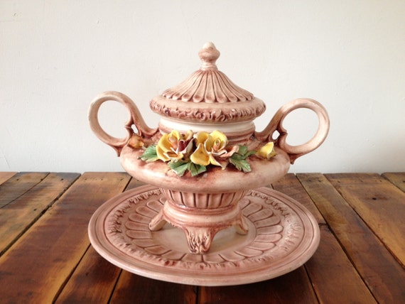 Italian Porcelain Urn and Platter Set by Capodimonte